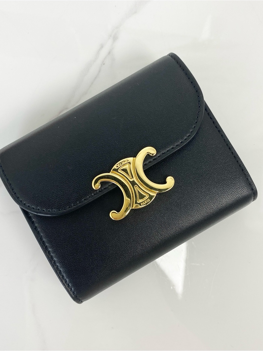 Celine Small Flap Wallet Triomphe In Shiny Calfskin